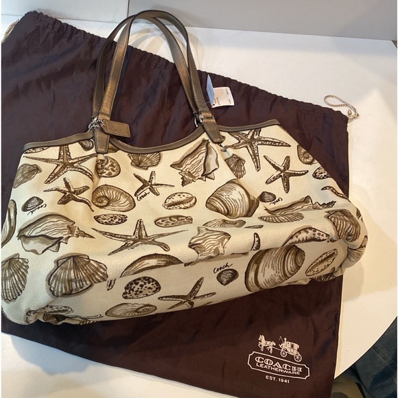 COACH SIGNATURE STRIPE SHELL PRINT large canvas SHOULDER BAG new with tags NWT - Picture 13 of 13